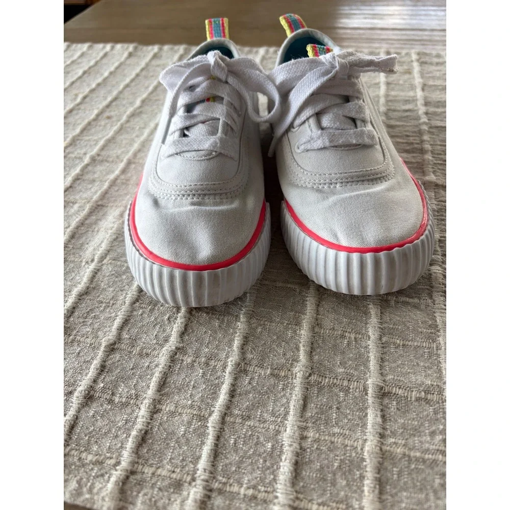 Keds Jump Kick Kids White Canvas Sneakers Rainbow Trim Pink Stripe Size 13M